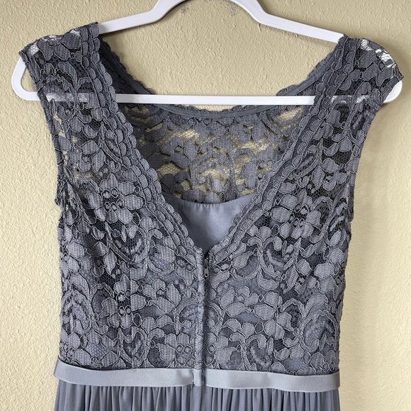 David's Bridal Long Bridesmaid Dress with Lace Bodice pewter, sz 2, F19328 - Picture 5 of 15